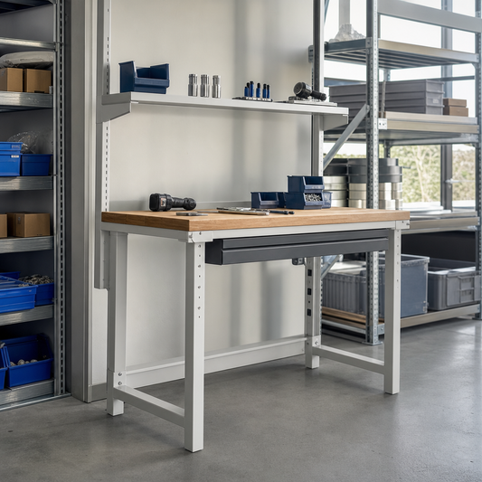 Height Adjustable Workbench with Shelf and Drawer 1250 x 600mm