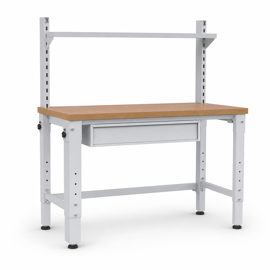 Height Adjustable Workbench with Shelf and Drawer 1250 x 600mm