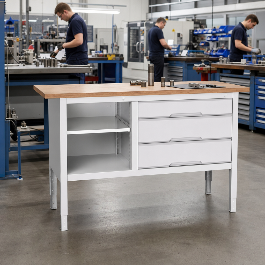 Height Adjustable Workbench with Shelf and Drawers