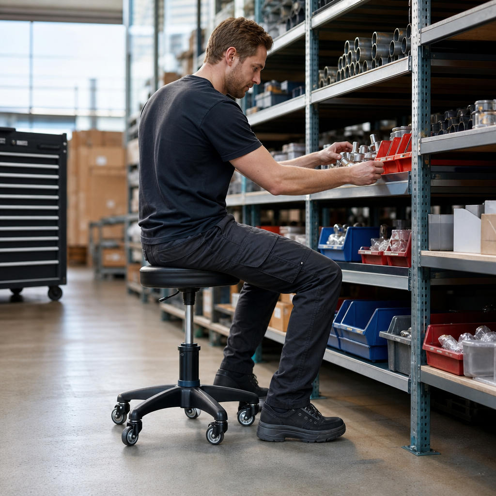 Height Adjustable Workshop Stool with Castors