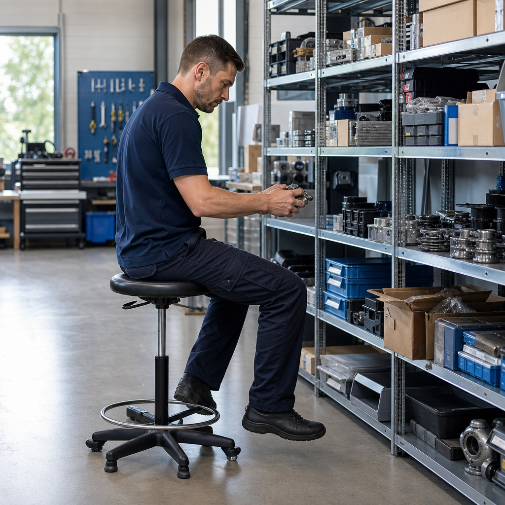Height Adjustable Workshop Stool with Footrest
