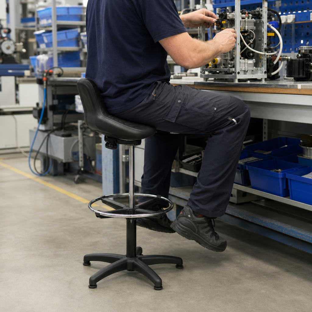 Height Adjustable Workshop Stool with Footrest