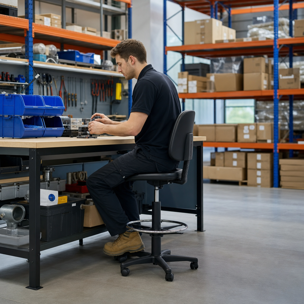 High Beech Workshop Stool with Footrest