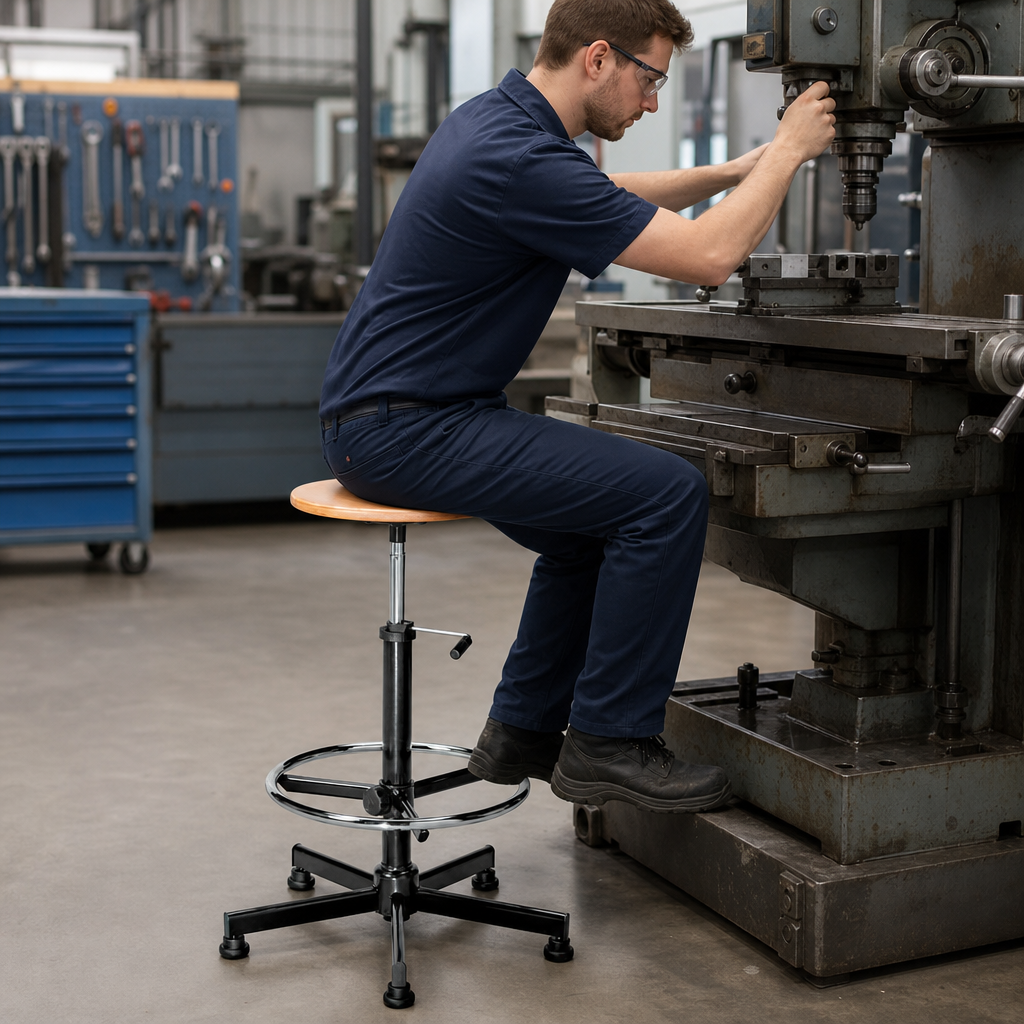 High Beech Workshop Stool with Footrest