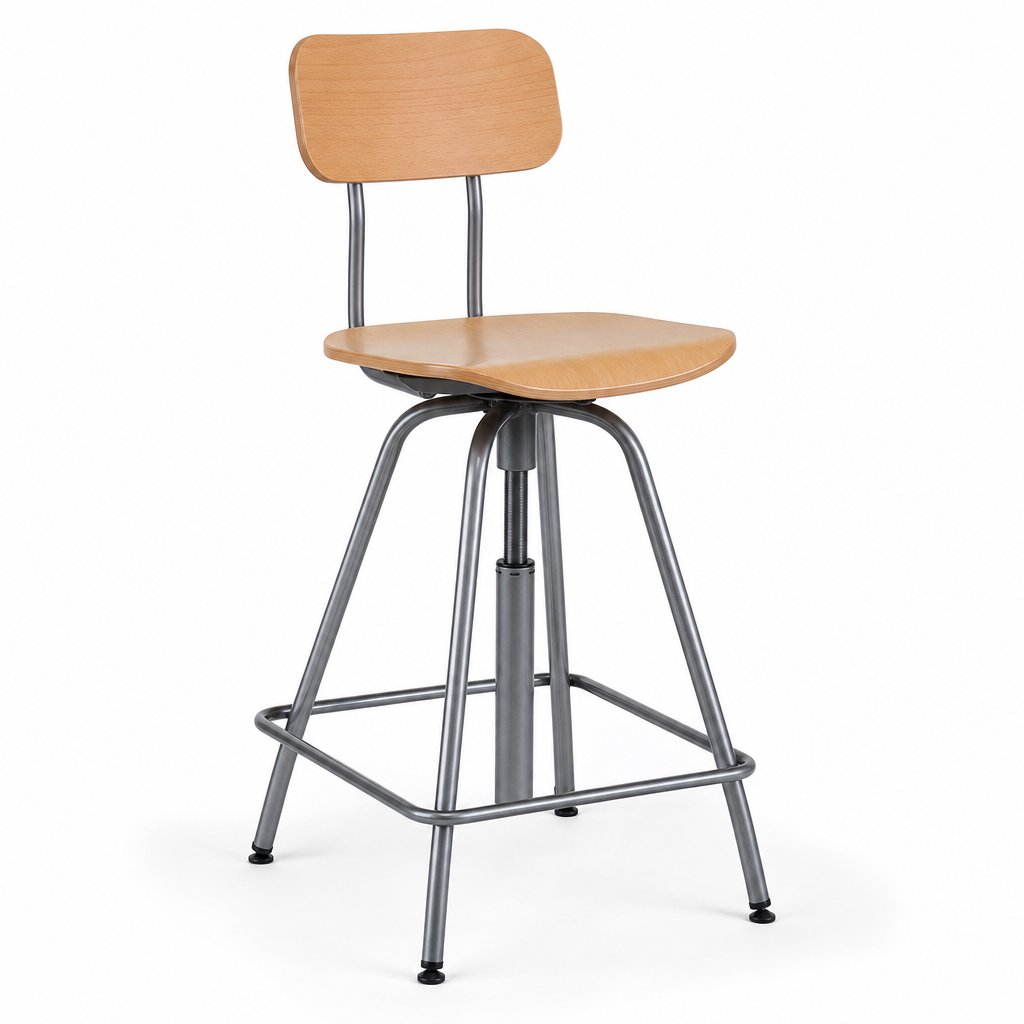 High Beech Workshop Stool with Footrest