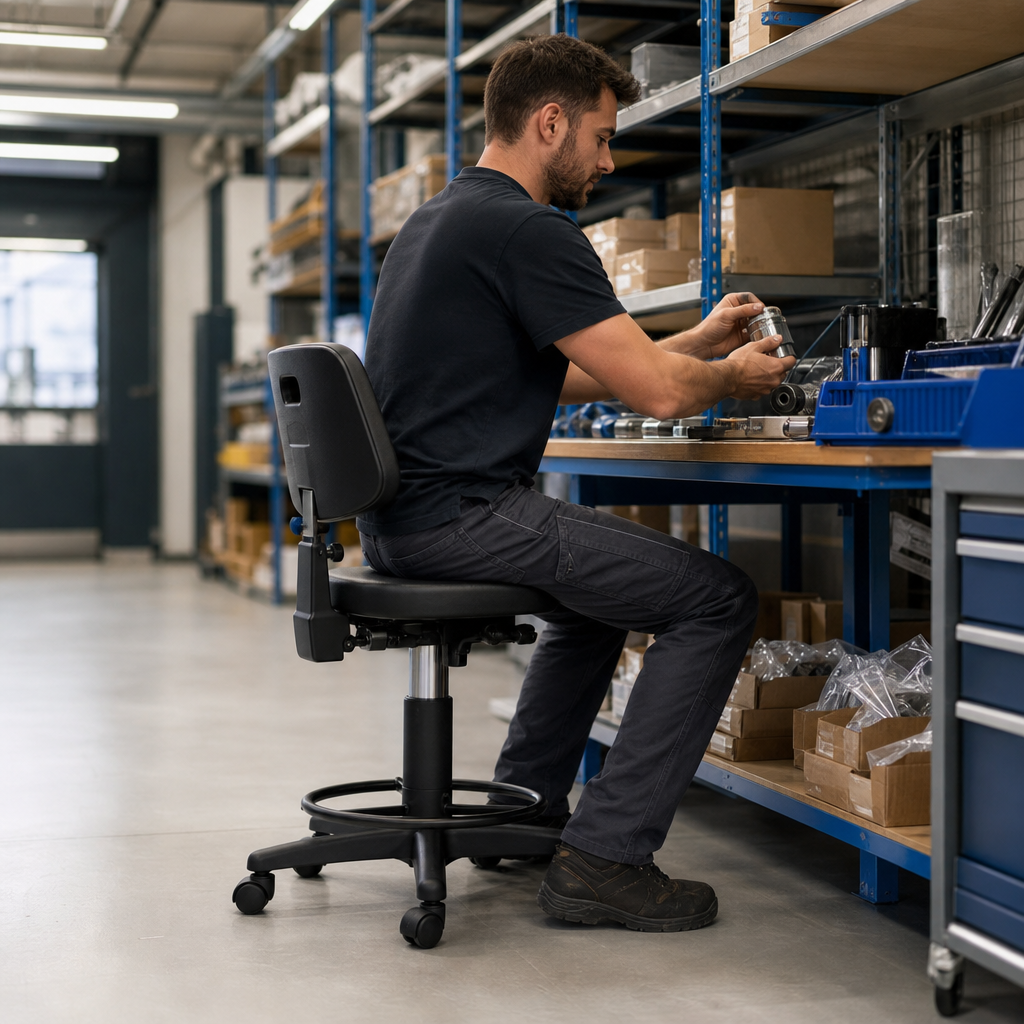 High Black Ergonomic Mobile Workshop Chair