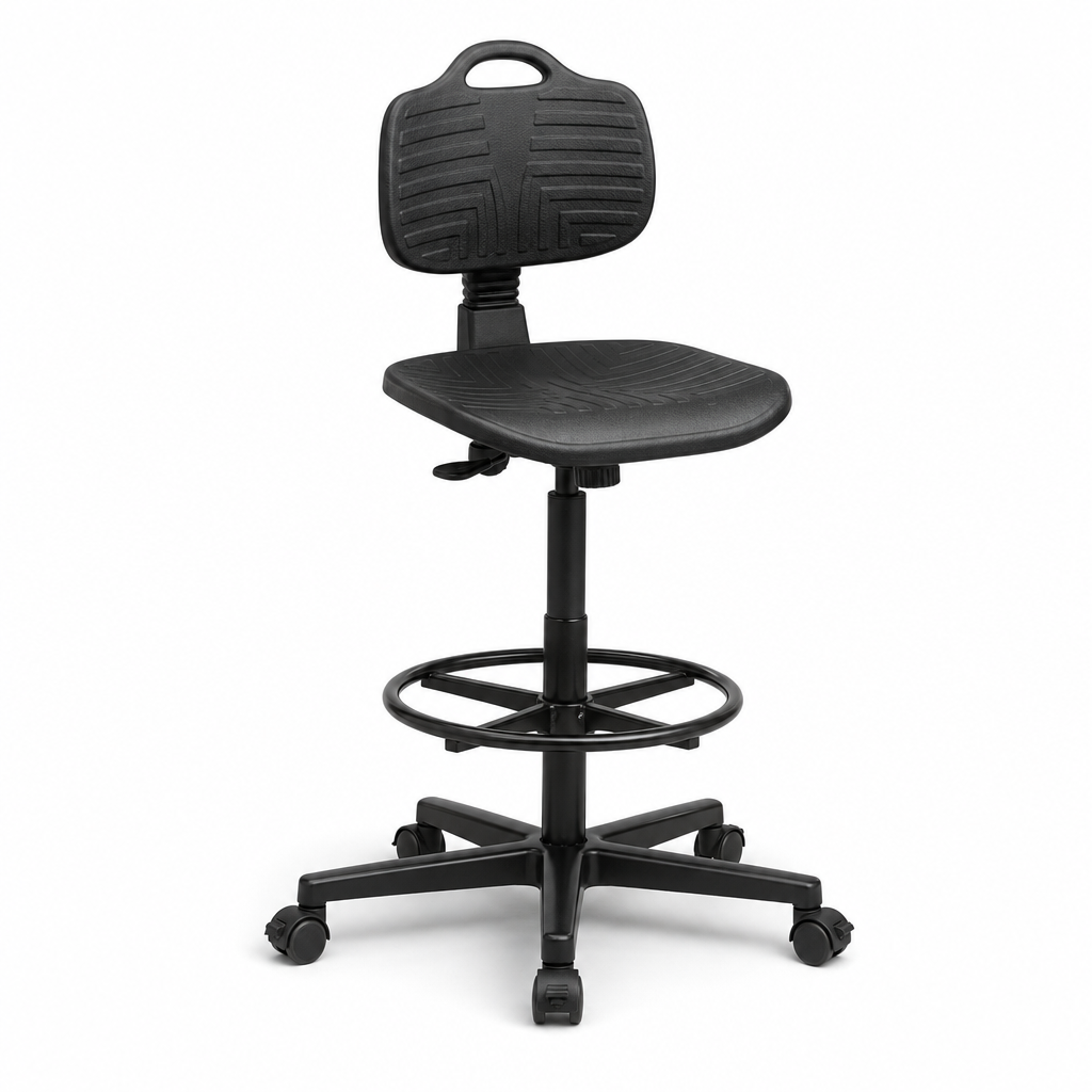 High Black Ergonomic Mobile Workshop Chair