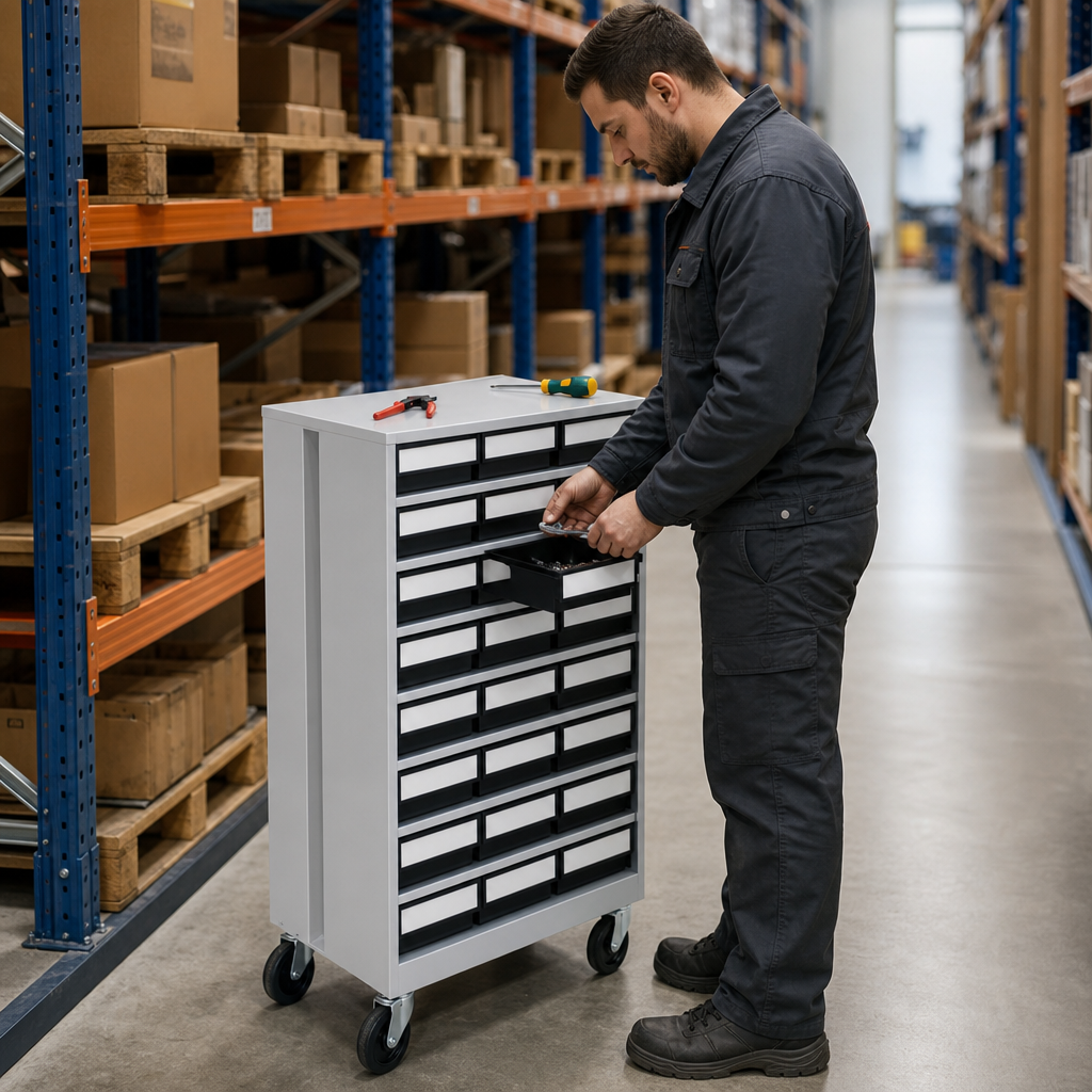 High Density Mobile Storage Cabinet with 24 Shelf Bins
