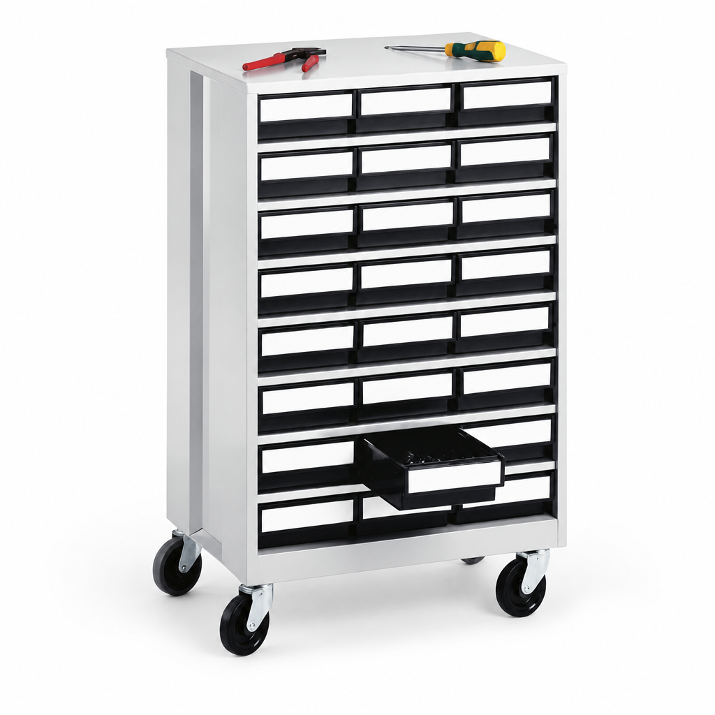 High Density Mobile Storage Cabinet with 24 Shelf Bins