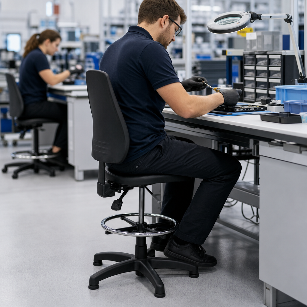 High Polyurethane Ergonomic Workshop Chair with Pads or Castors