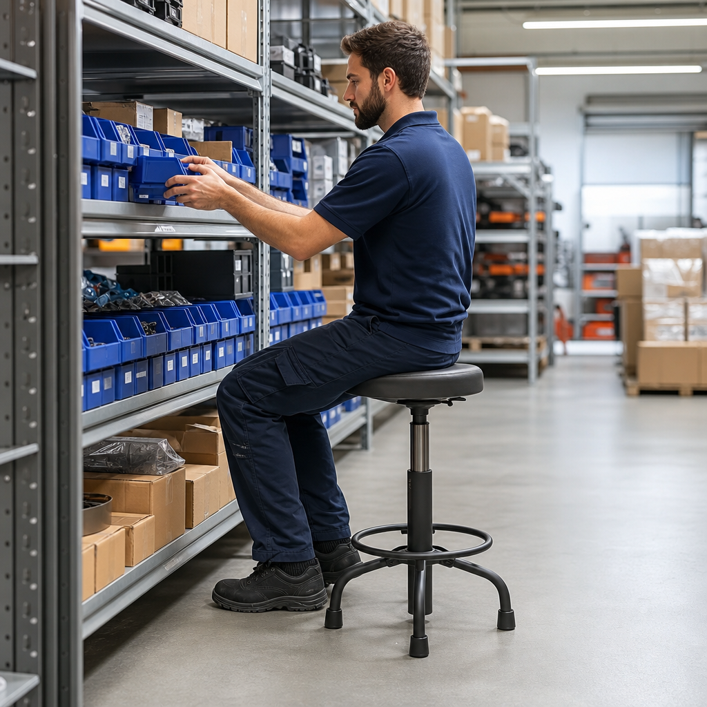 High Workshop Stool with Polyurethane Seat and Footrest