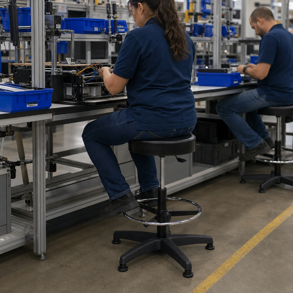 High Workshop Stool with Polyurethane Seat and Footrest
