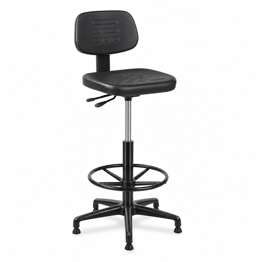 High Workshop Stool with Polyurethane Seat and Footrest