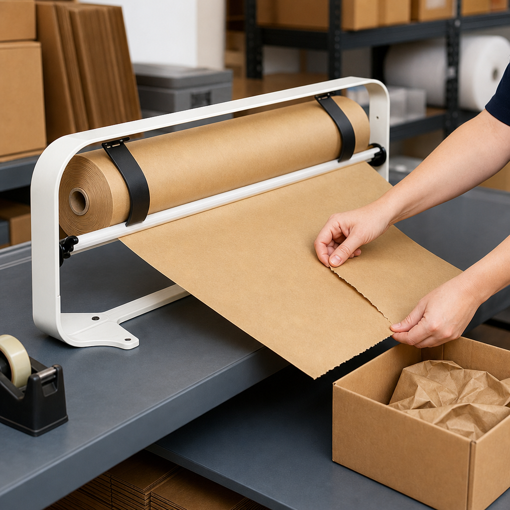 Horizontal Tabletop Wrapping Paper Dispenser and Cutter