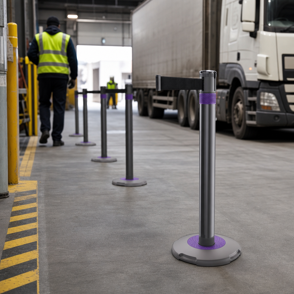 Indoor and Outdoor Retractable Barrier Posts with Coloured Belts