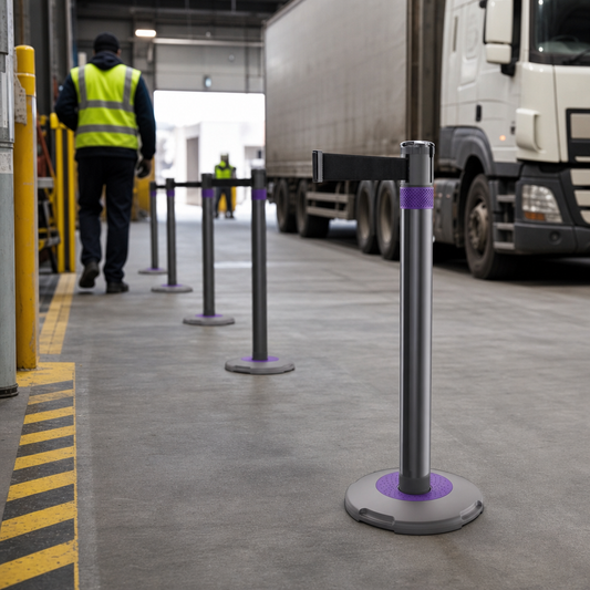 Indoor and Outdoor Retractable Barrier Posts with Coloured Belts