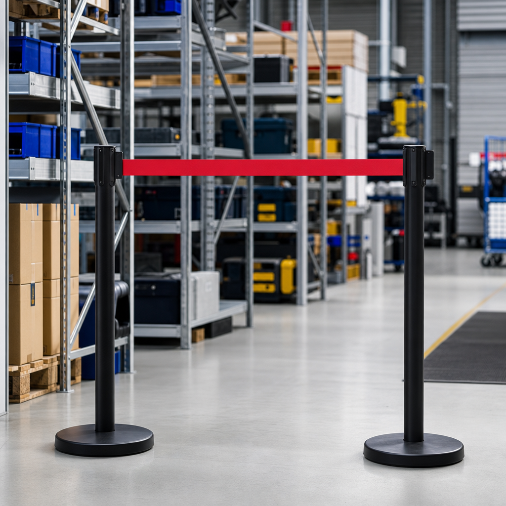 Indoor and Outdoor Retractable Barrier Posts with Coloured Belts