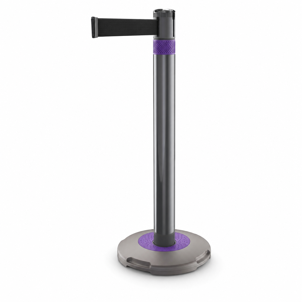 Indoor and Outdoor Retractable Barrier Posts with Coloured Belts