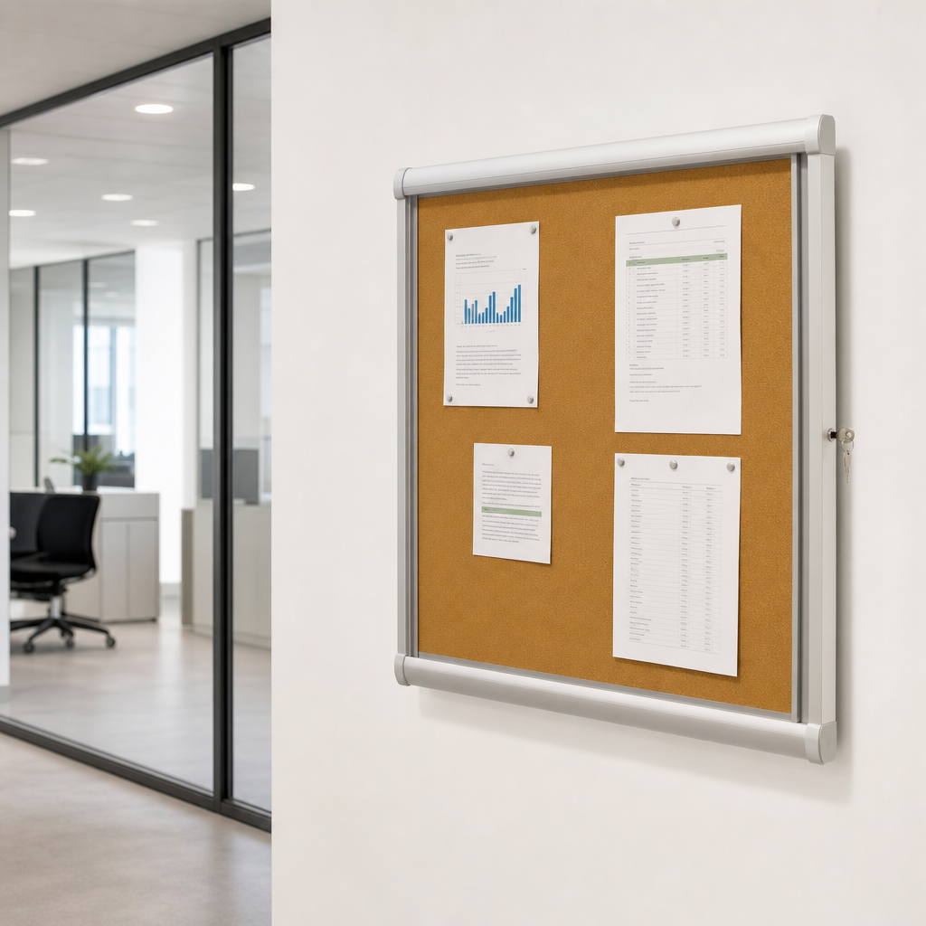 Indoor Enclosed Cork Bulletin Board with Safety Glass Door