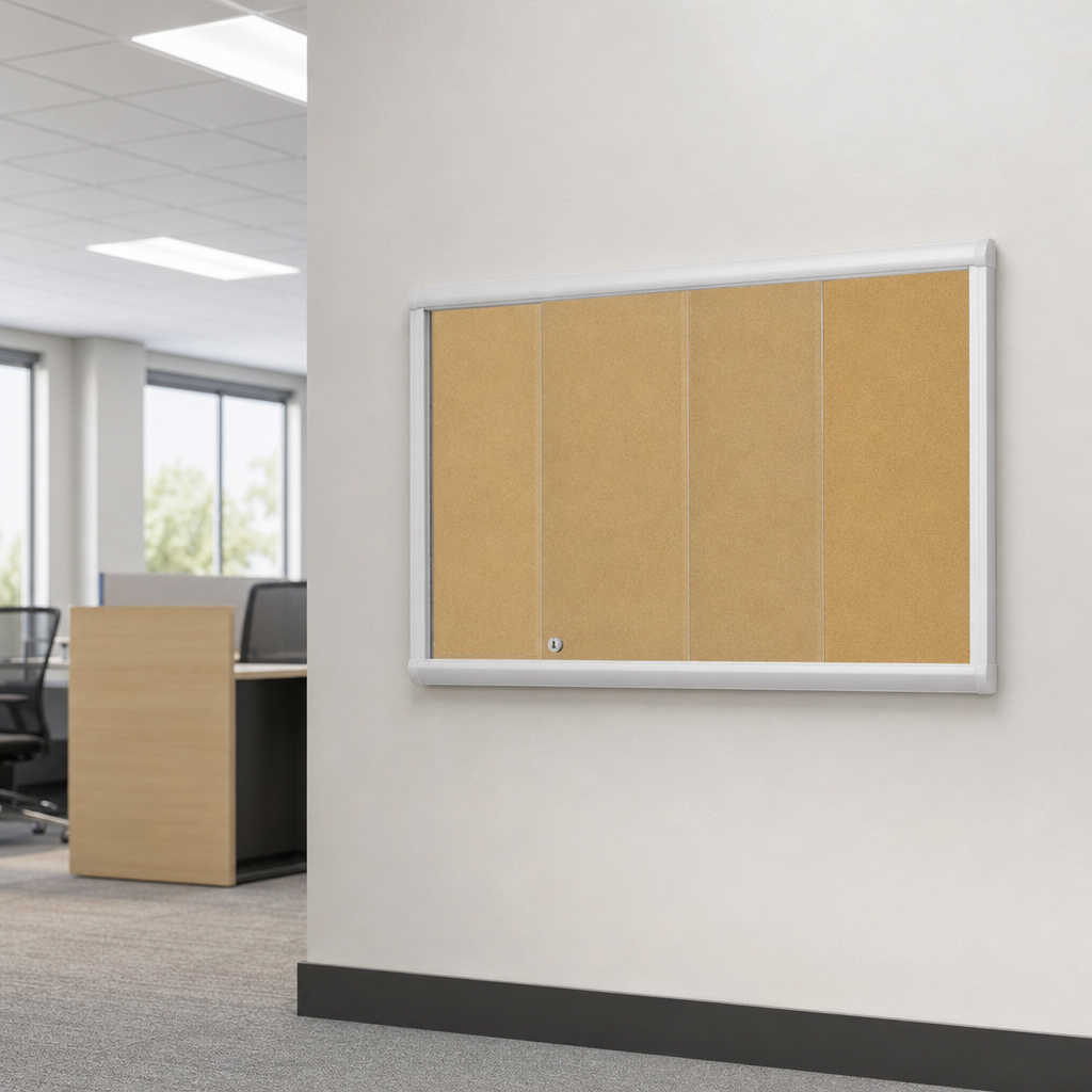 Indoor Enclosed Cork Notice Board with Sliding Glass Doors