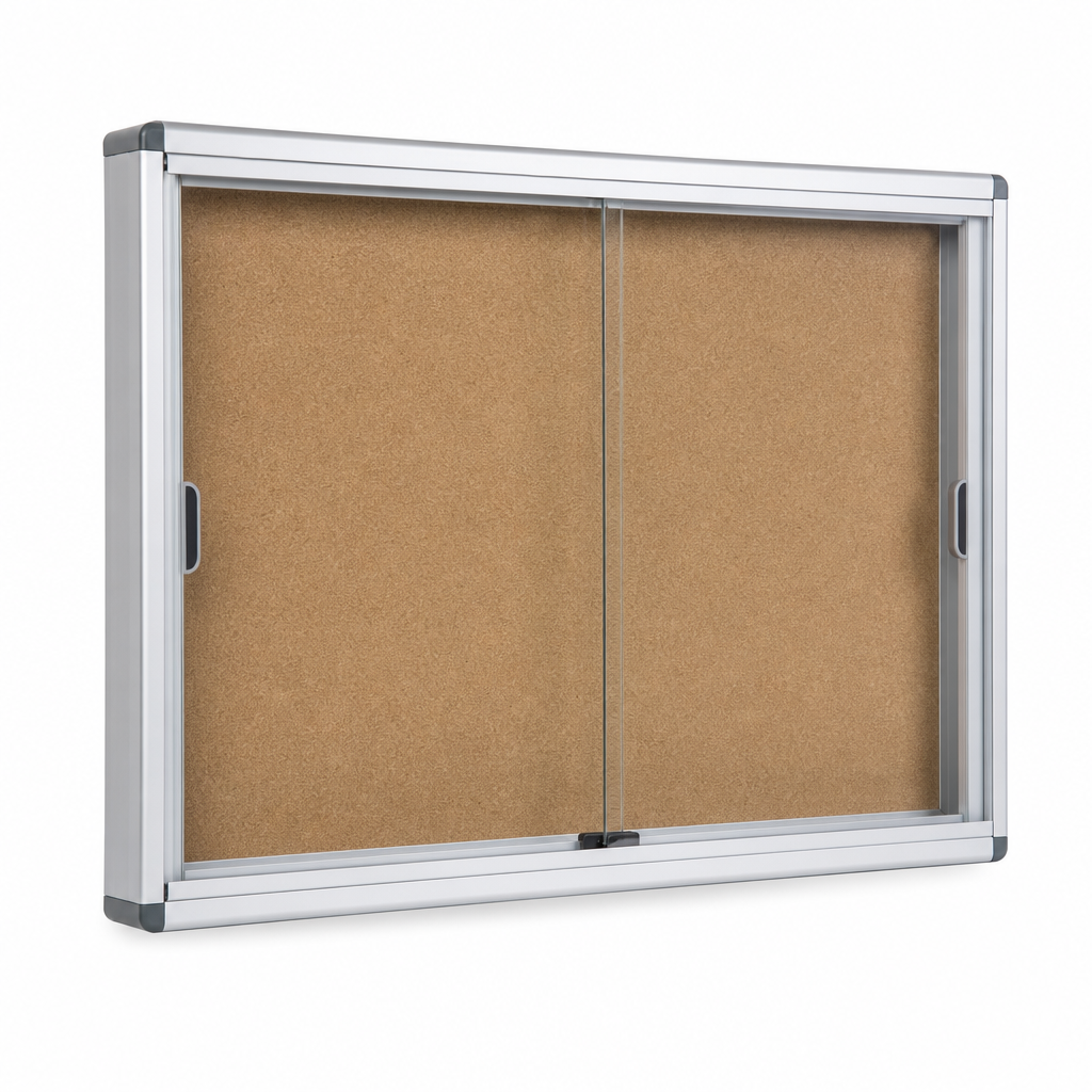 Indoor Enclosed Cork Notice Board with Sliding Glass Doors
