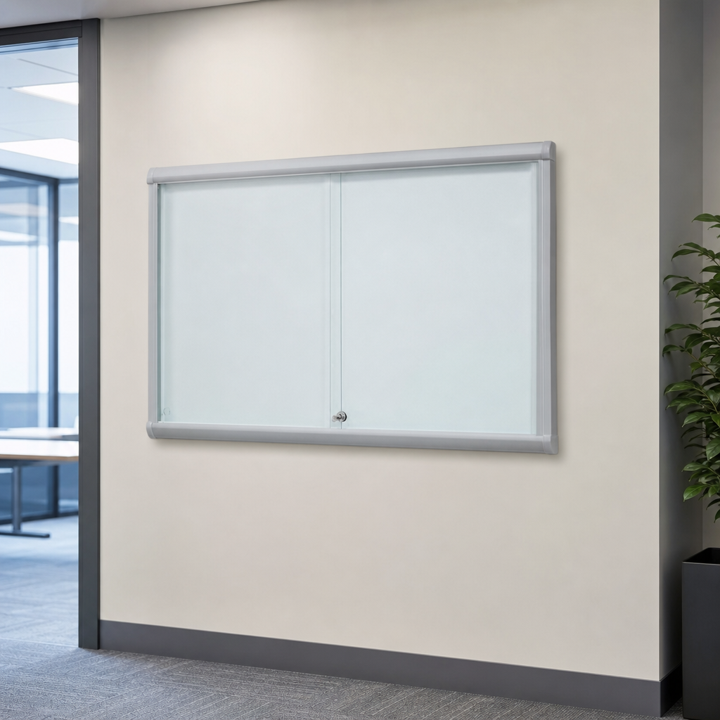 Indoor Lockable Notice Board with Sliding Glass Doors