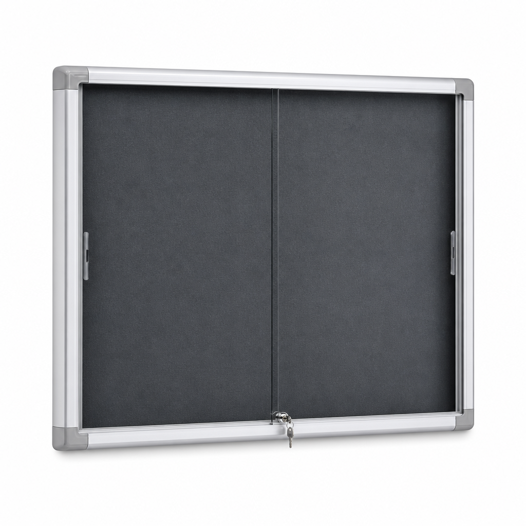 Indoor Lockable Notice Board with Sliding Glass Doors