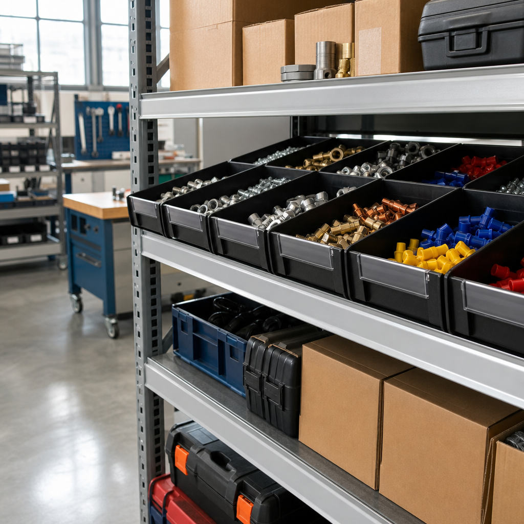 Industrial Bin Dividers and Label Holders for Shelf Storage Trays