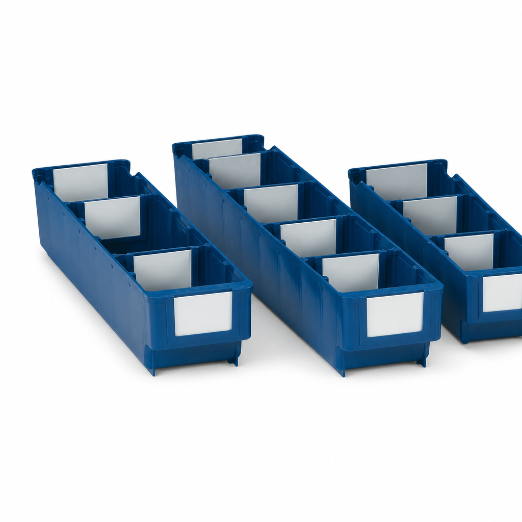 Industrial Bin Dividers and Label Holders for Shelf Storage Trays