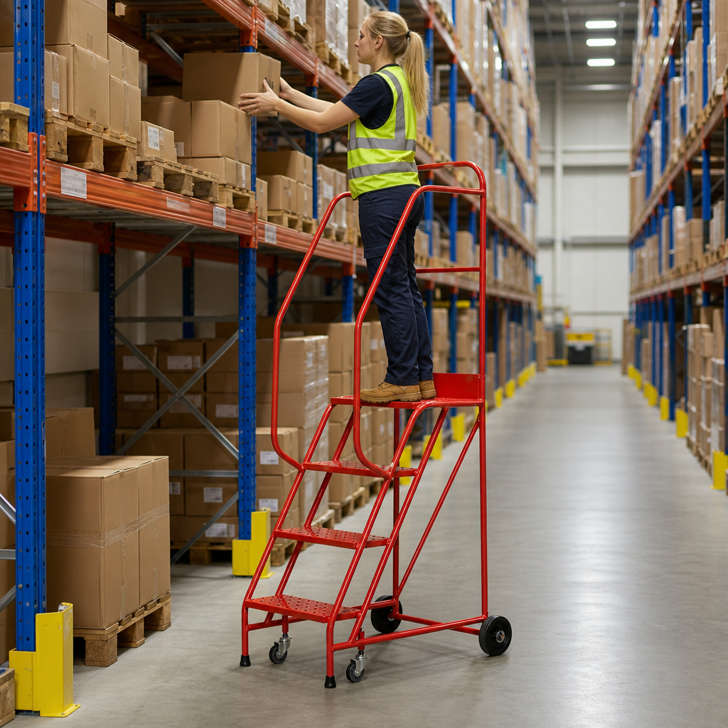 Industrial Mobile Step Ladders with Punched Metal Treads