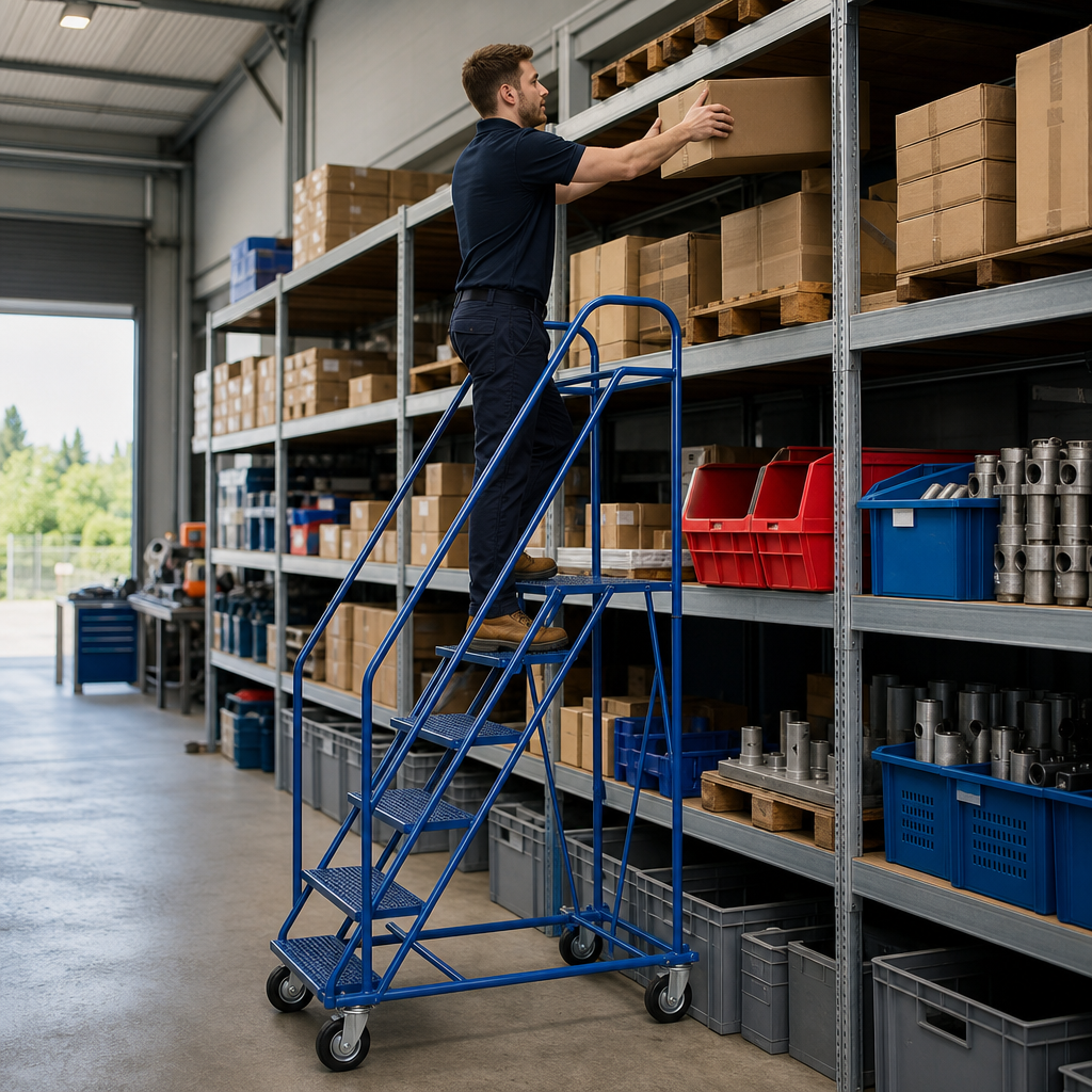 Industrial Mobile Step Ladders with Punched Metal Treads