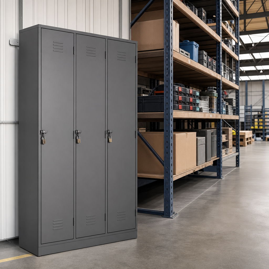 Industrial One-Piece Lockers on Plinth Base with Hasp Lock