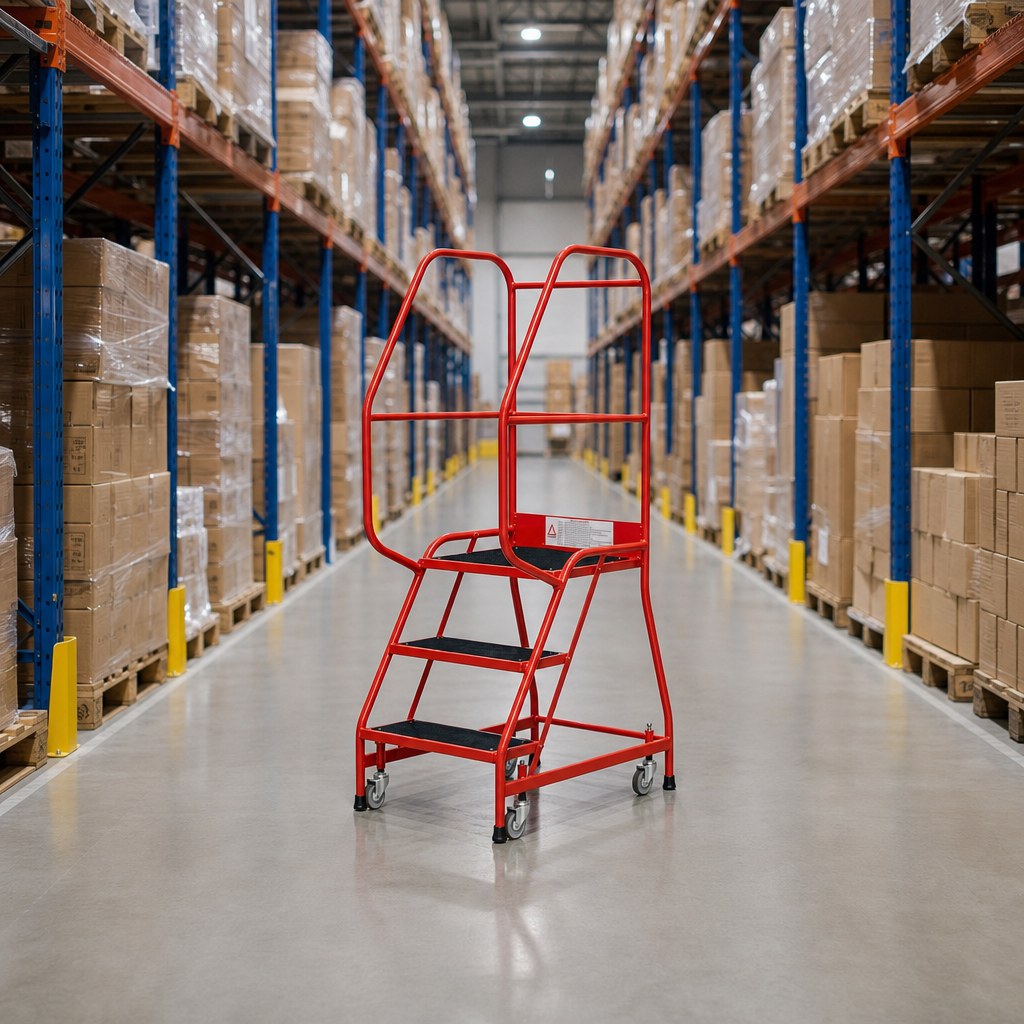 Industrial Safety Step Ladders with Guardrails and Rubber Treads