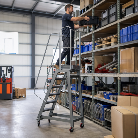 Industrial Safety Step Ladders with Guardrails and Rubber Treads