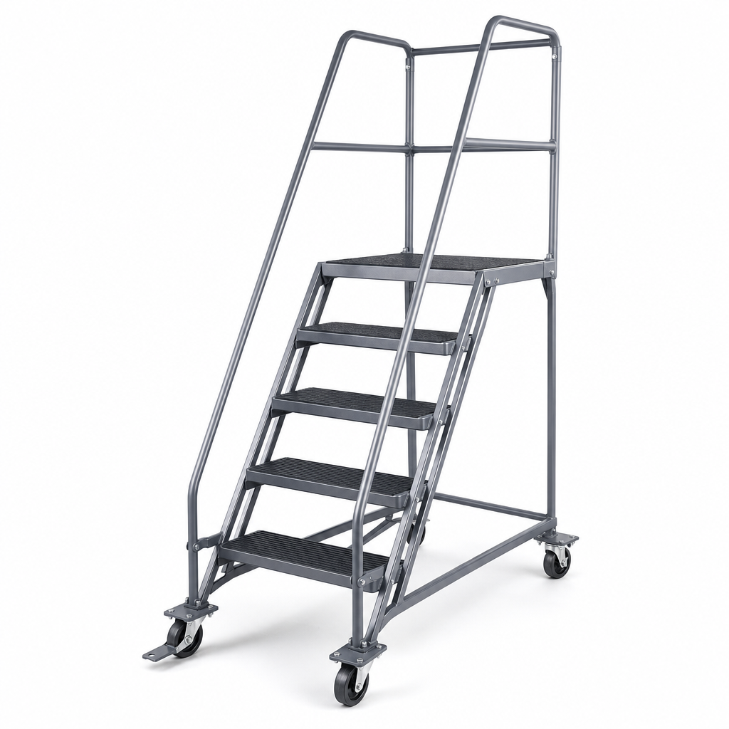Industrial Safety Step Ladders with Guardrails and Rubber Treads