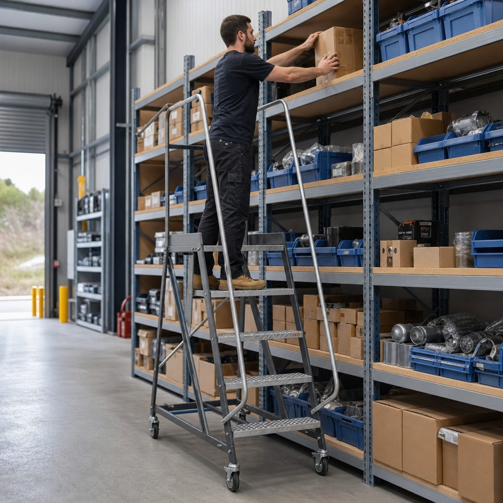 Industrial Single Sided Access Steps with Platform