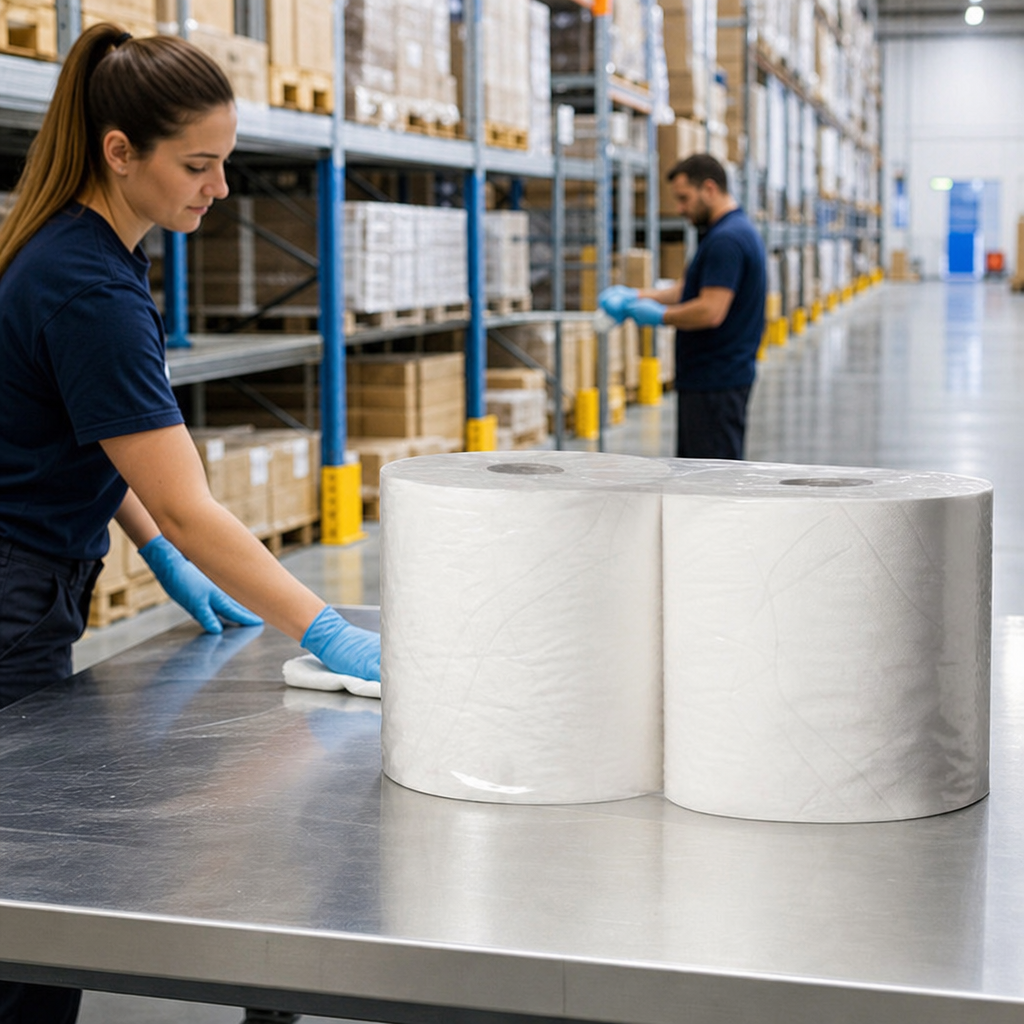 Industrial Wiping Paper Rolls - White or Blue