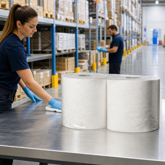Industrial Wiping Paper Rolls - White or Blue