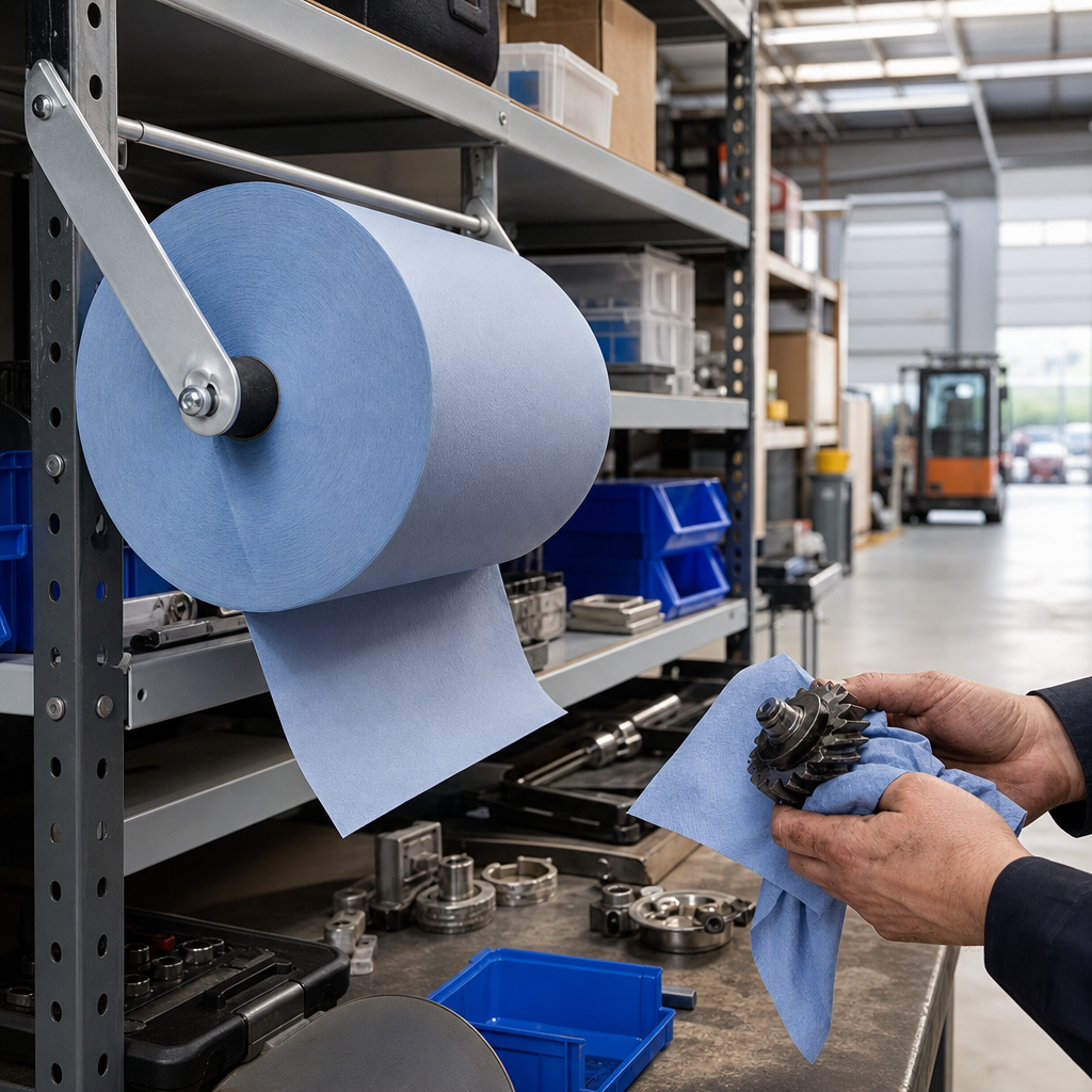 Industrial Wiping Paper Rolls - White or Blue