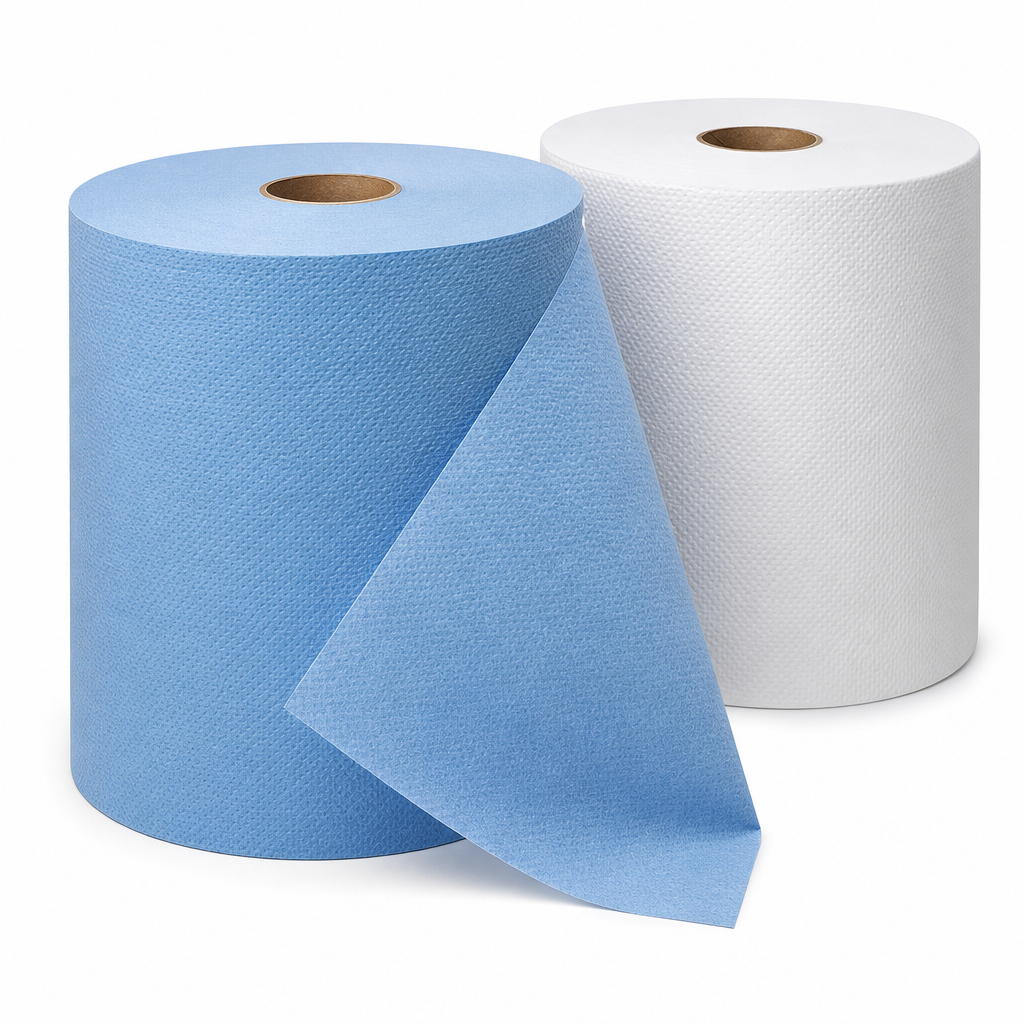 Industrial Wiping Paper Rolls - White or Blue