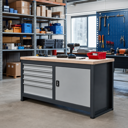 Industrial Workbench with Drawers and Cupboard Storage 930x1500x600mm