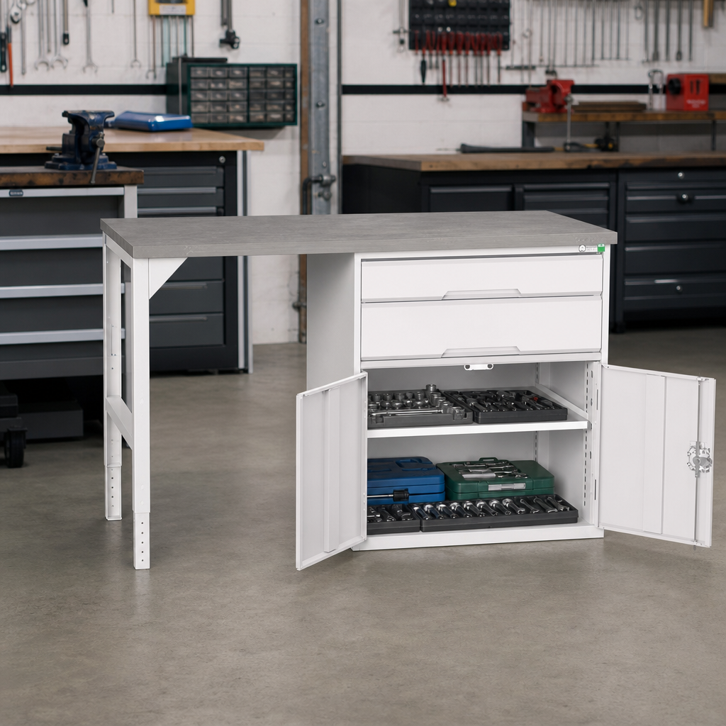 Industrial Workbench with Drawers and Cupboard Storage 930x1500x600mm