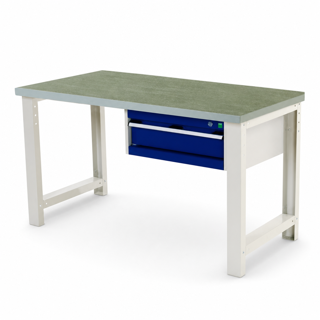 Industrial Workbench with Single Drawer and Lino Top