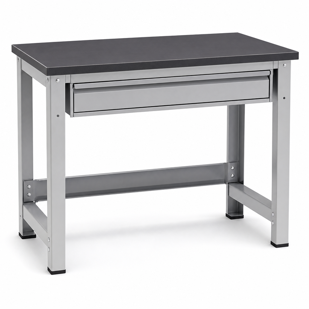 Industrial Workbench with Single Drawer and Lino Top