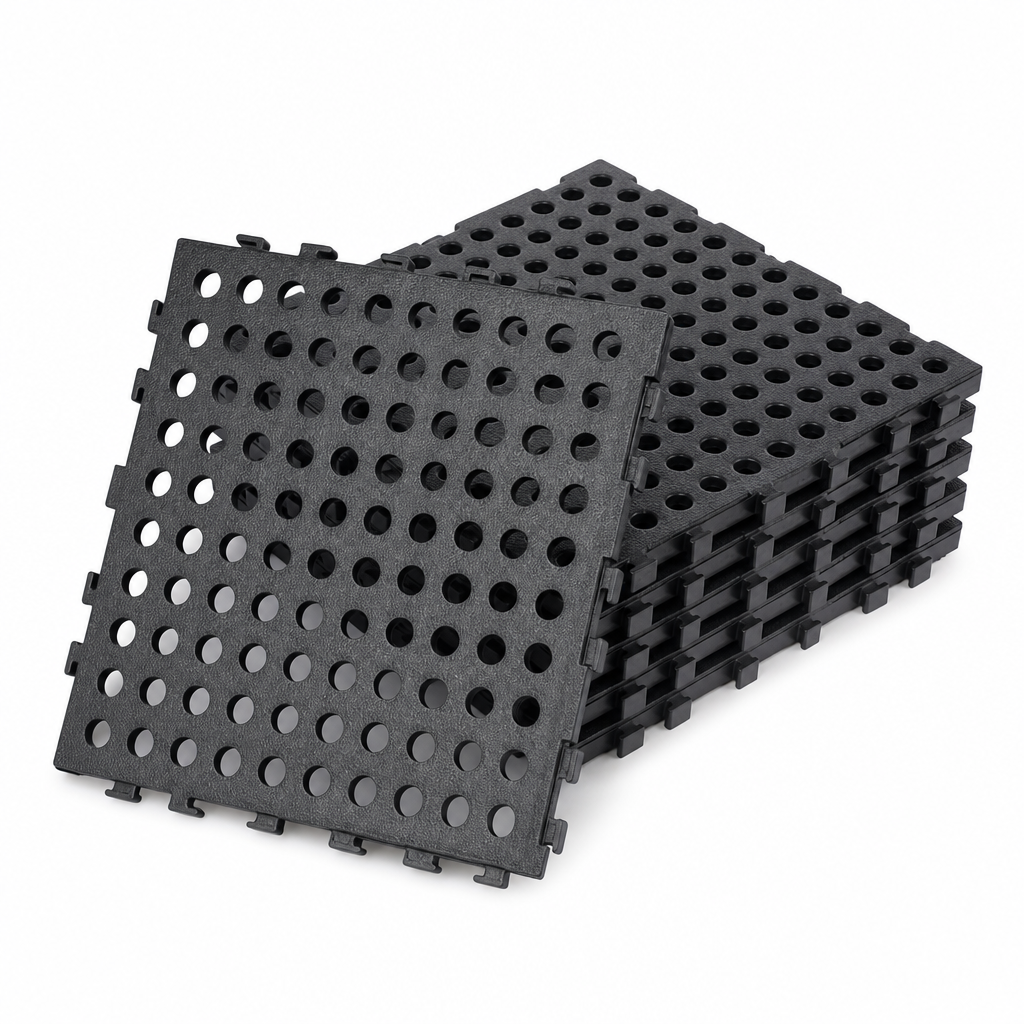 Interlocking Rubber Matting Tiles with Drainage Holes