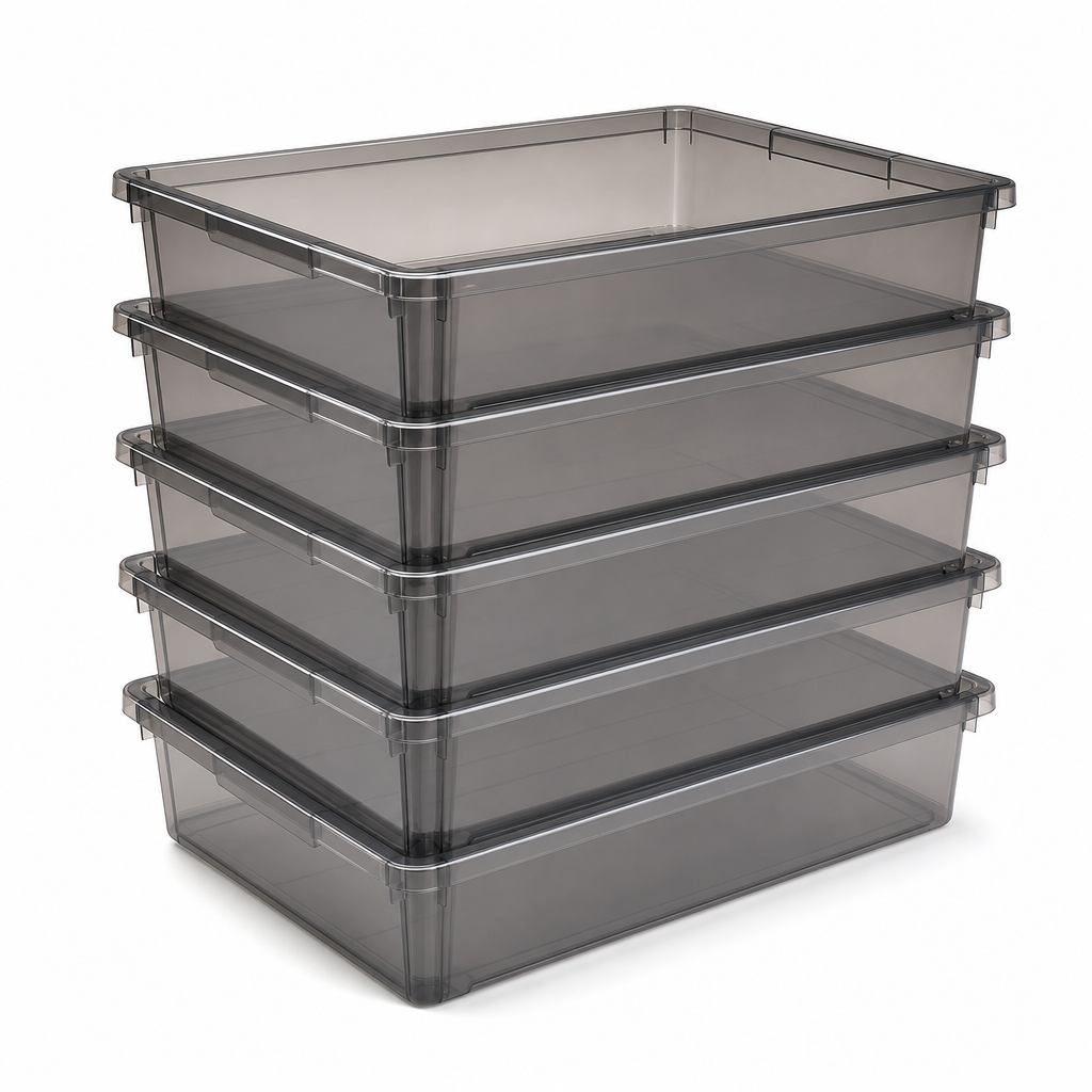 Jumbo A4 Tinted Plastic Storage Trays 40L Pack of 5