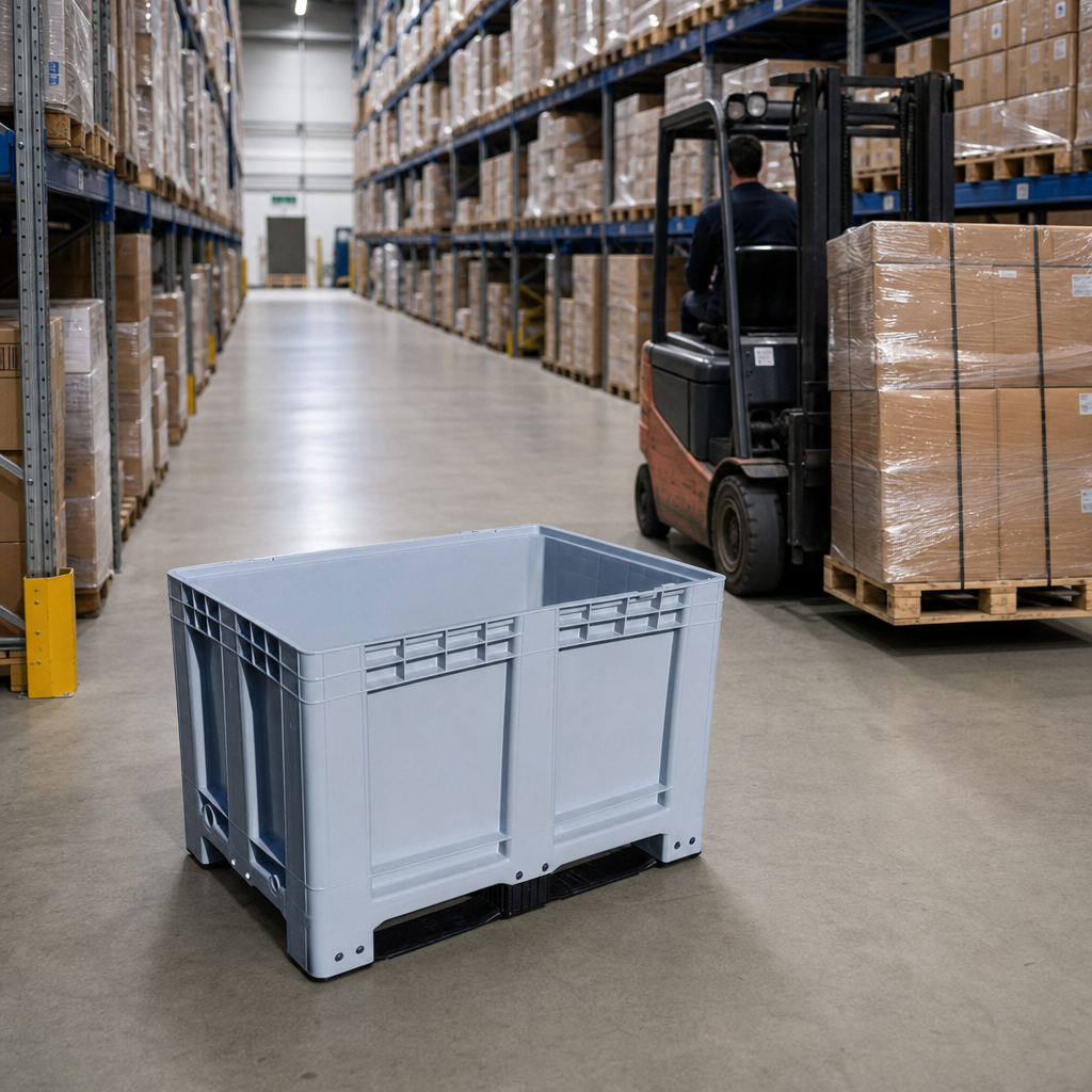 Junior Plastic Pallet Box with Solid Walls and 2 Skids