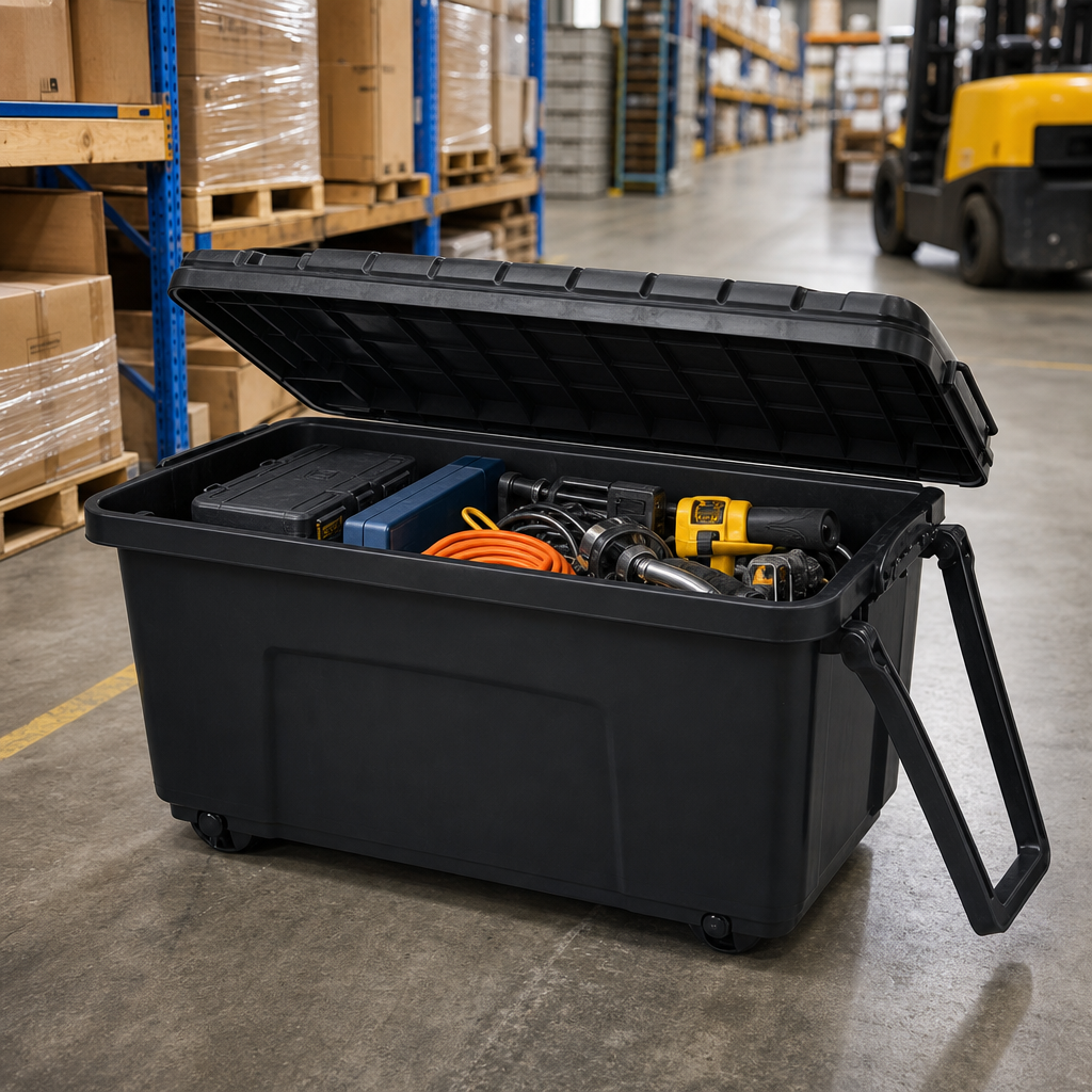 Large 160L Plastic Storage Box with Wheels and Handle