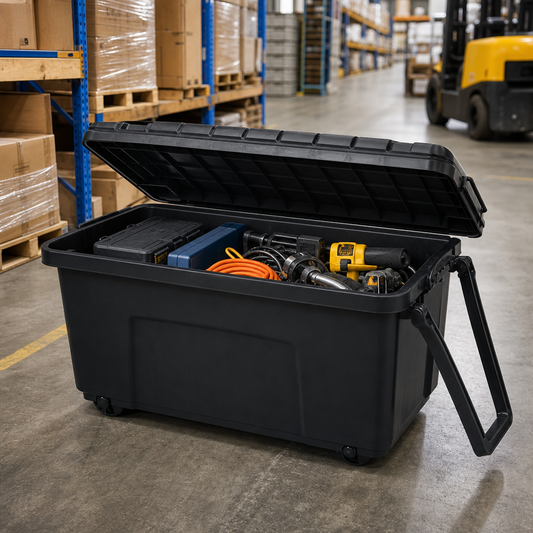 Large 160L Plastic Storage Box with Wheels and Handle