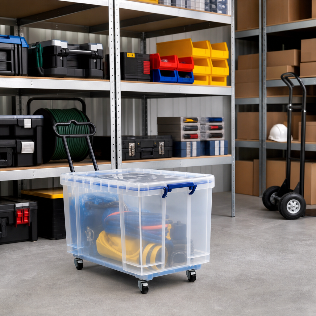 Large 160L Plastic Storage Box with Wheels and Handle